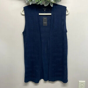 NWT Verve Ami Sleeveless Cardigan Open Front Navy Blue Baltic Sea S